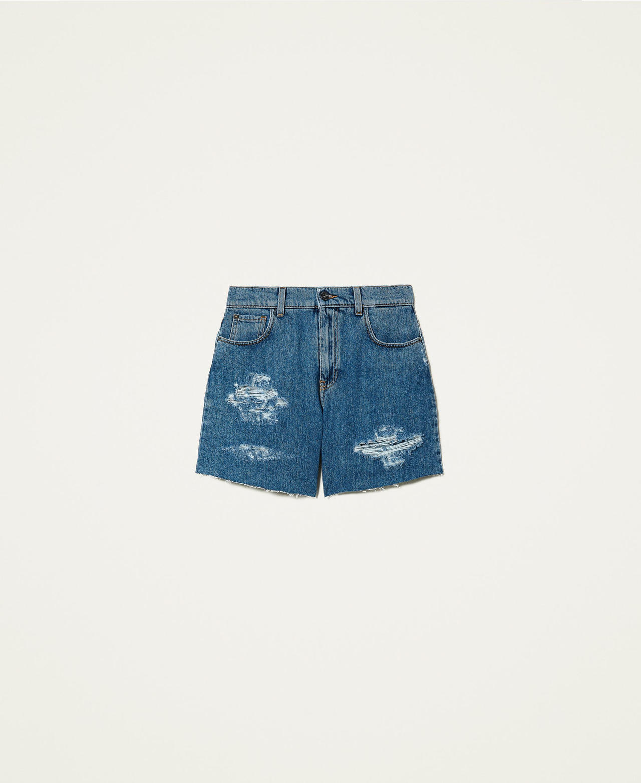 Short en jean avec accrocs Bleu "Denim Moyen" Femme 212AP2380-0S