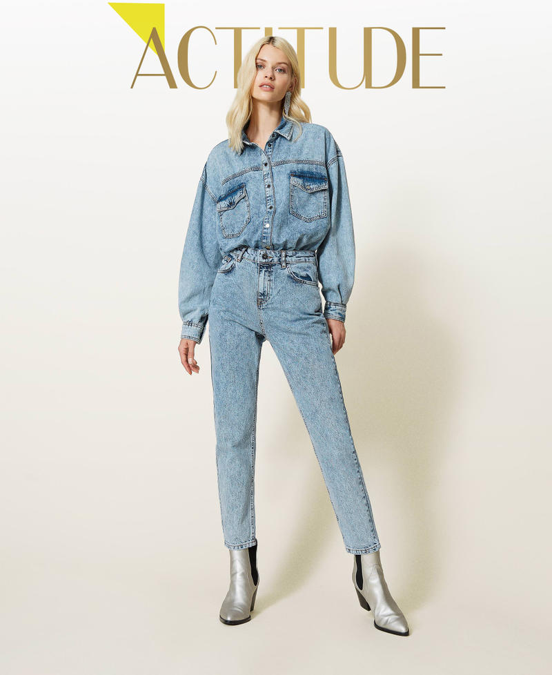 Jean carotte taille haute Bleu "Denim Moyen" Femme 212AP239B-01