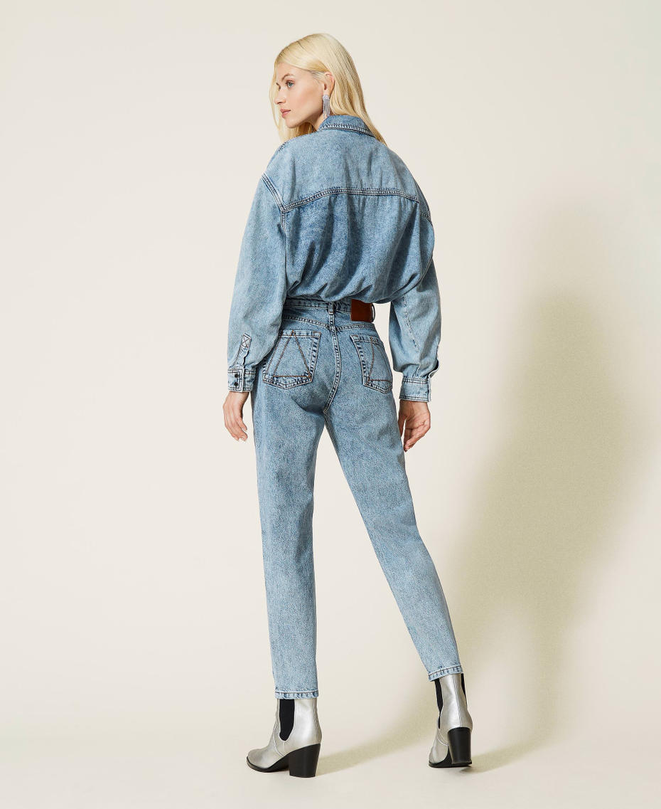 Jean carotte taille haute Bleu "Denim Moyen" Femme 212AP239B-03