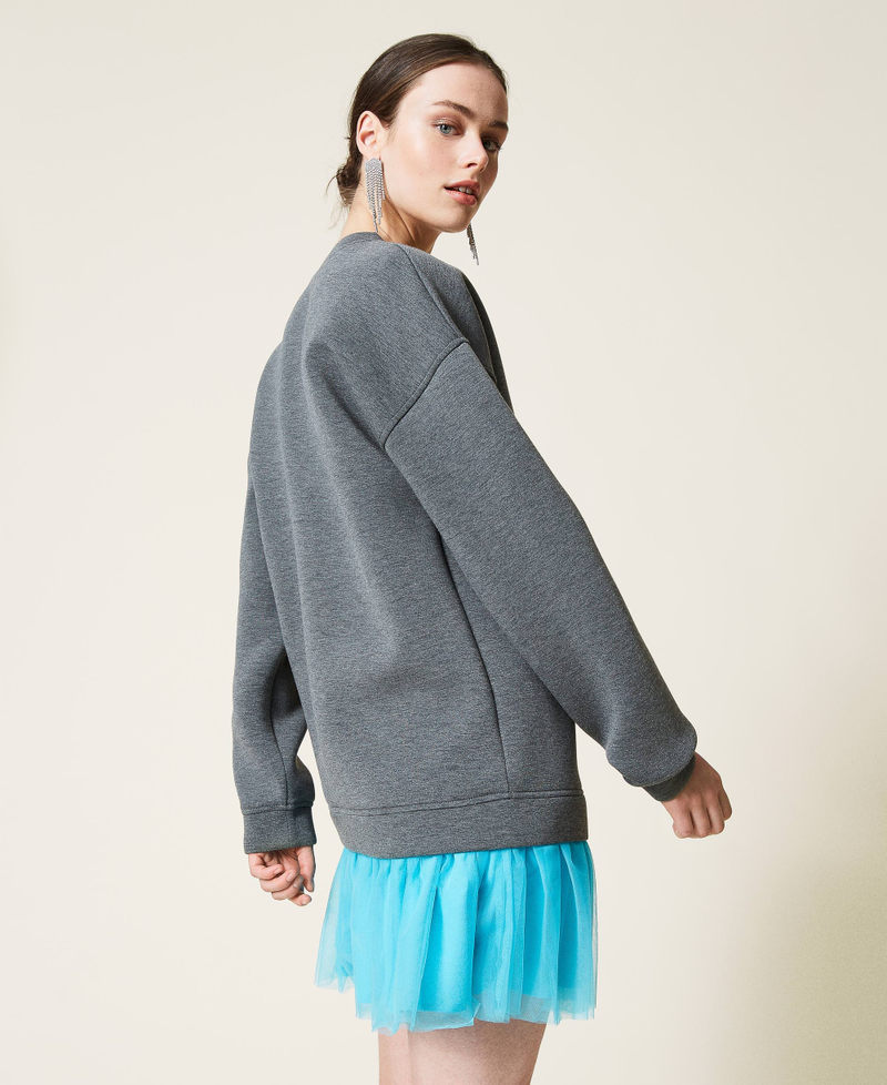 Robe en tissu scuba avec volant en tulle Bicolore Gris Chin&eacute; Clair / Iceland Blue Femme 212AP2400-02