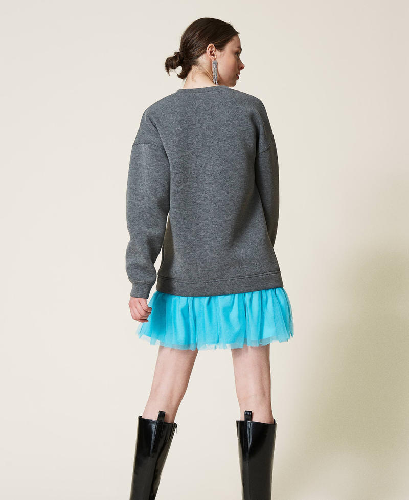 Robe en tissu scuba avec volant en tulle Bicolore Gris Chin&eacute; Clair / Iceland Blue Femme 212AP2400-04