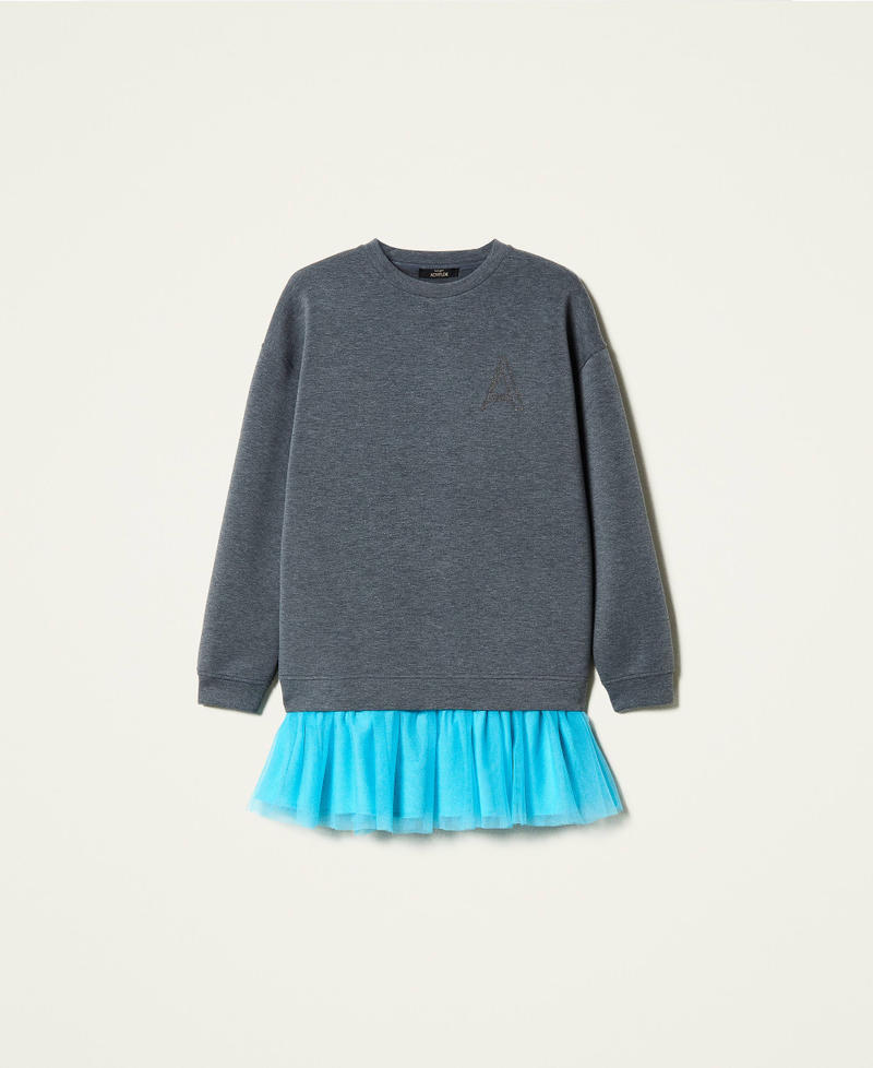 Robe en tissu scuba avec volant en tulle Bicolore Gris Chin&eacute; Clair / Iceland Blue Femme 212AP2400-0S