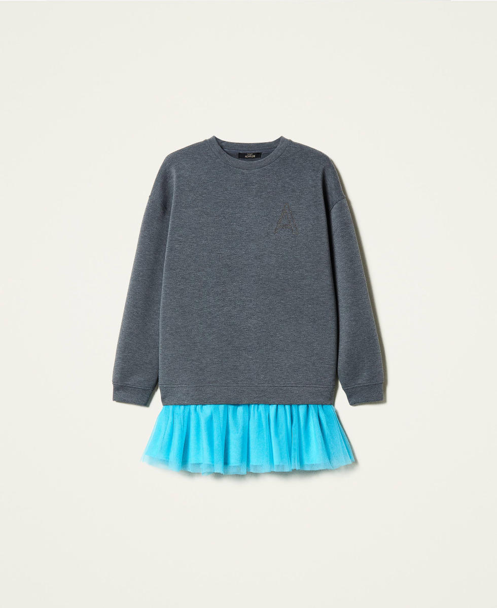 Robe en tissu scuba avec volant en tulle Bicolore Gris Chin&eacute; Clair / Iceland Blue Femme 212AP2400-0S