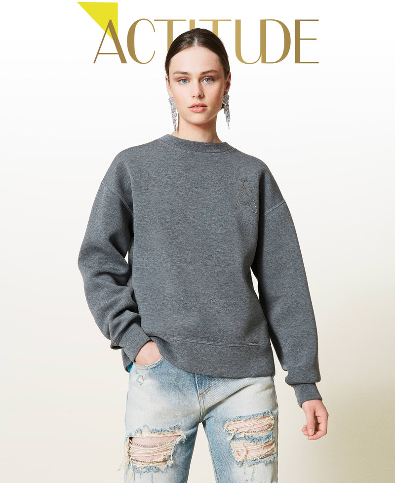 Sweatshirt aus Scuba mit &Ouml;ffnung Zweifarbig Hellgrau-M&eacute;lange / Iceland Blue Frau 212AP2402-01