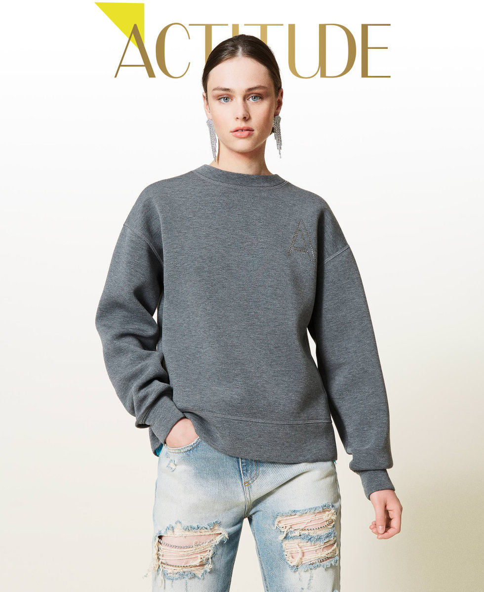 Scuba Fabric sweatshirt Two-tone Light Grey Marl / Iceland Blue Woman 212AP2402-01