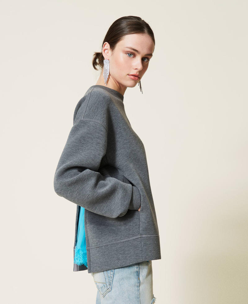 Sweatshirt aus Scuba mit &Ouml;ffnung Zweifarbig Hellgrau-M&eacute;lange / Iceland Blue Frau 212AP2402-02