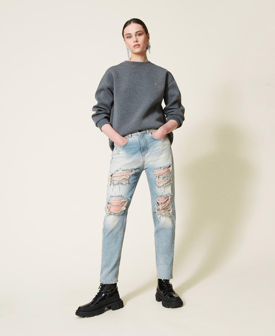 Sweatshirt aus Scuba mit &Ouml;ffnung Zweifarbig Hellgrau-M&eacute;lange / Iceland Blue Frau 212AP2402-0T