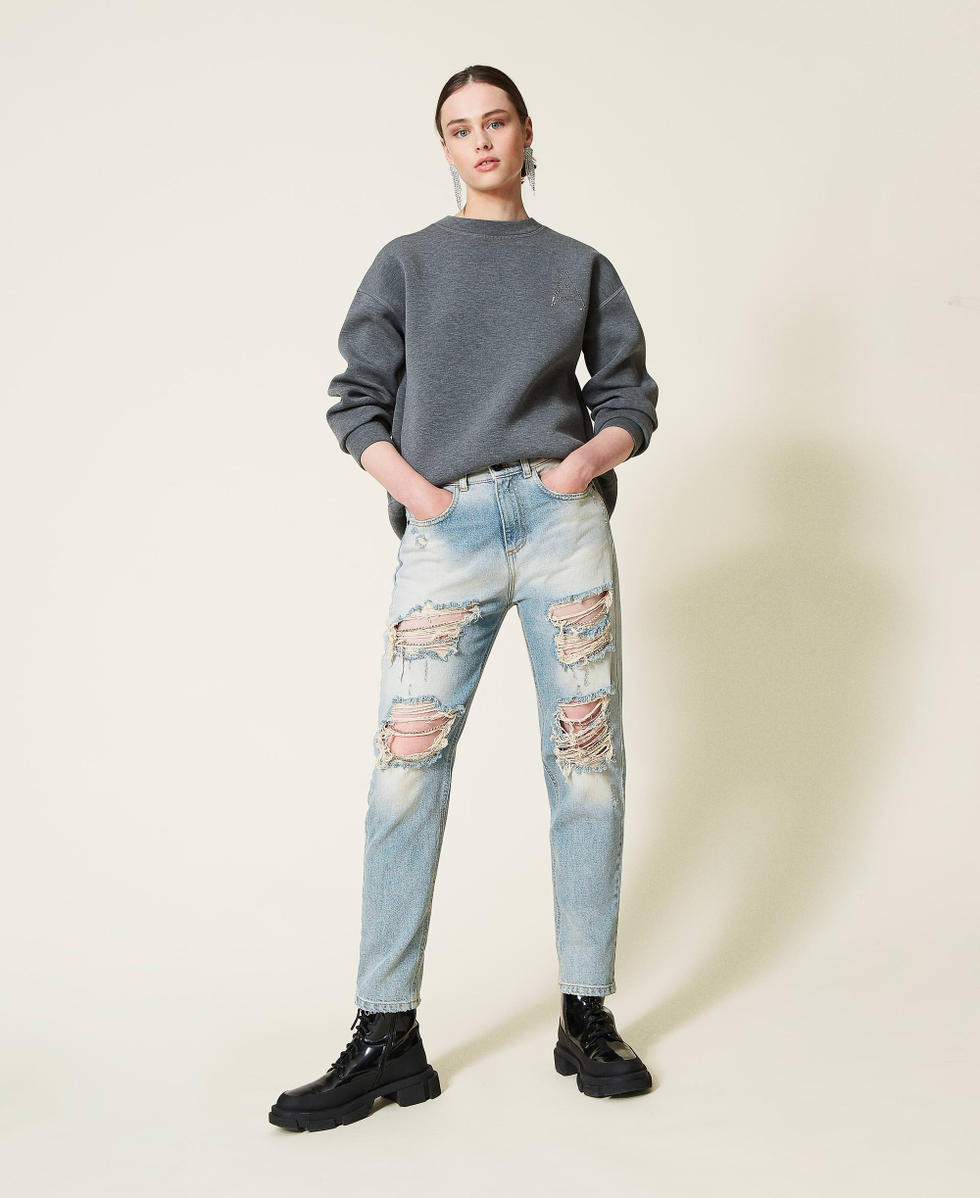 Scuba Fabric sweatshirt Two-tone Light Grey Marl / Iceland Blue Woman 212AP2402-0T