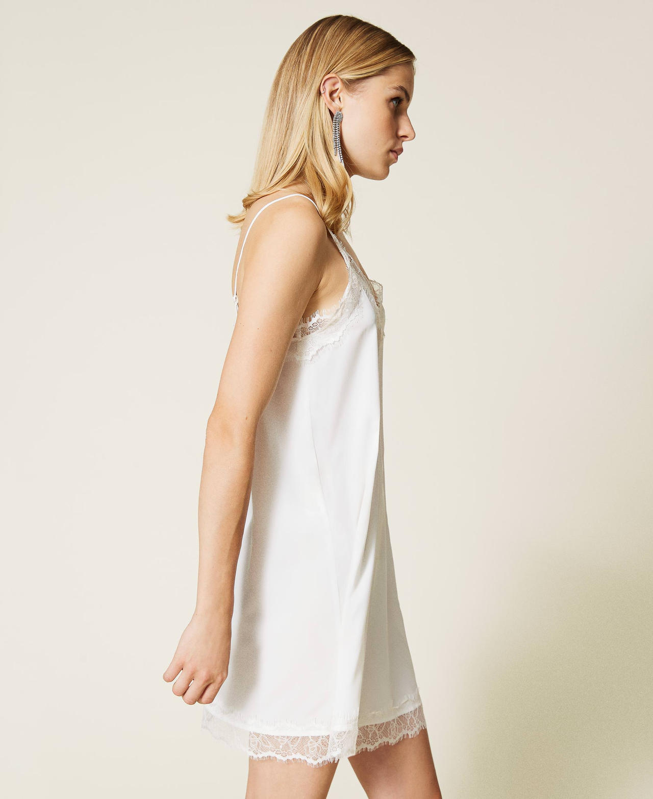 Slip dress with lace "Sea Salt” White Woman 212AP243A-02