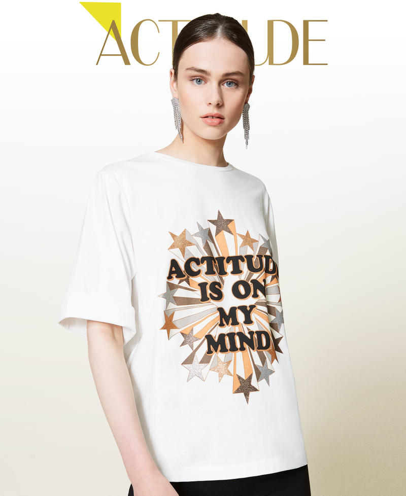 T-shirt with glitter print White Woman 212AP2441-01