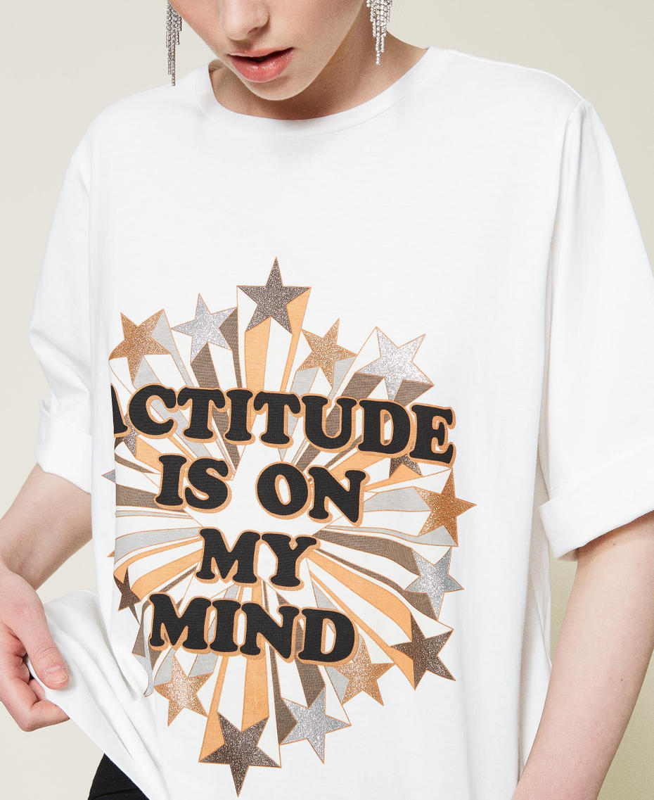 T-shirt with glitter print White Woman 212AP2441-04