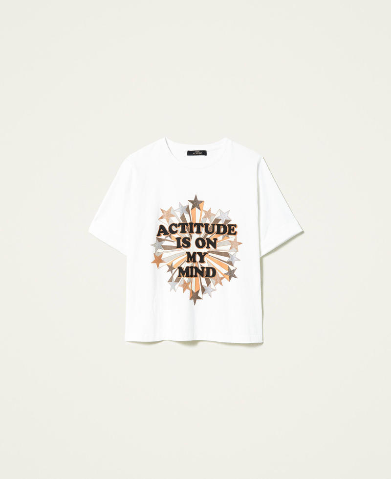 T-shirt con stampa glitter Bianco Donna 212AP2441-0S