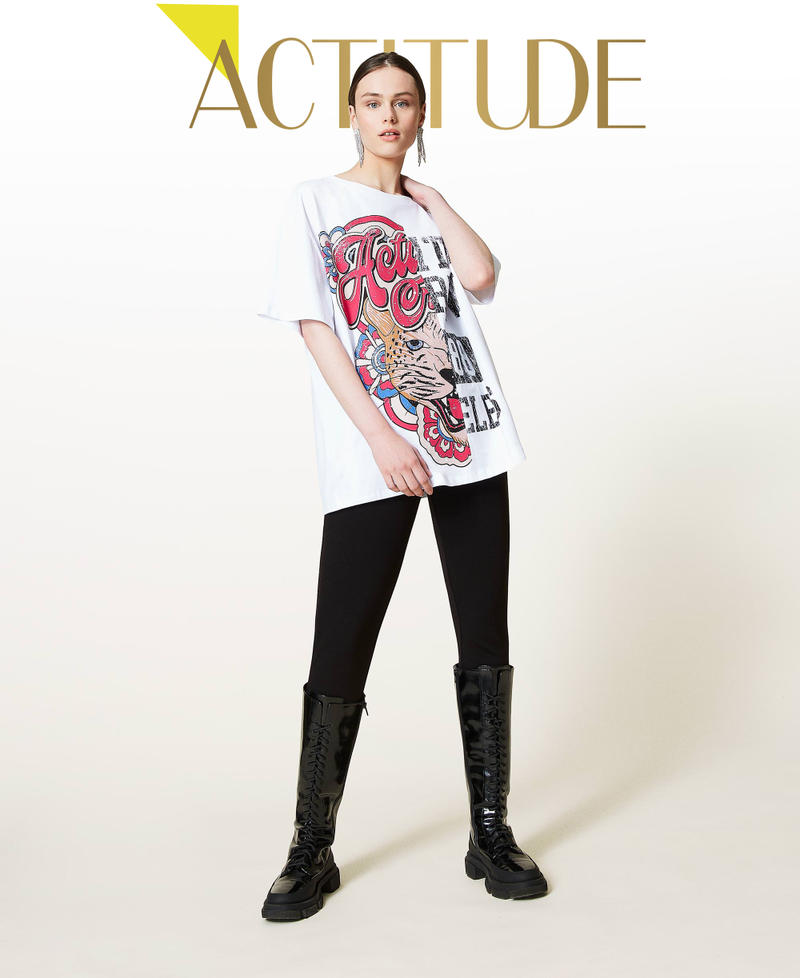 Maxi t-shirt avec imprim&eacute; Blanc Optique / Imprim&eacute; Jaguar & Coll&egrave;ge Femme 212AP2443-01