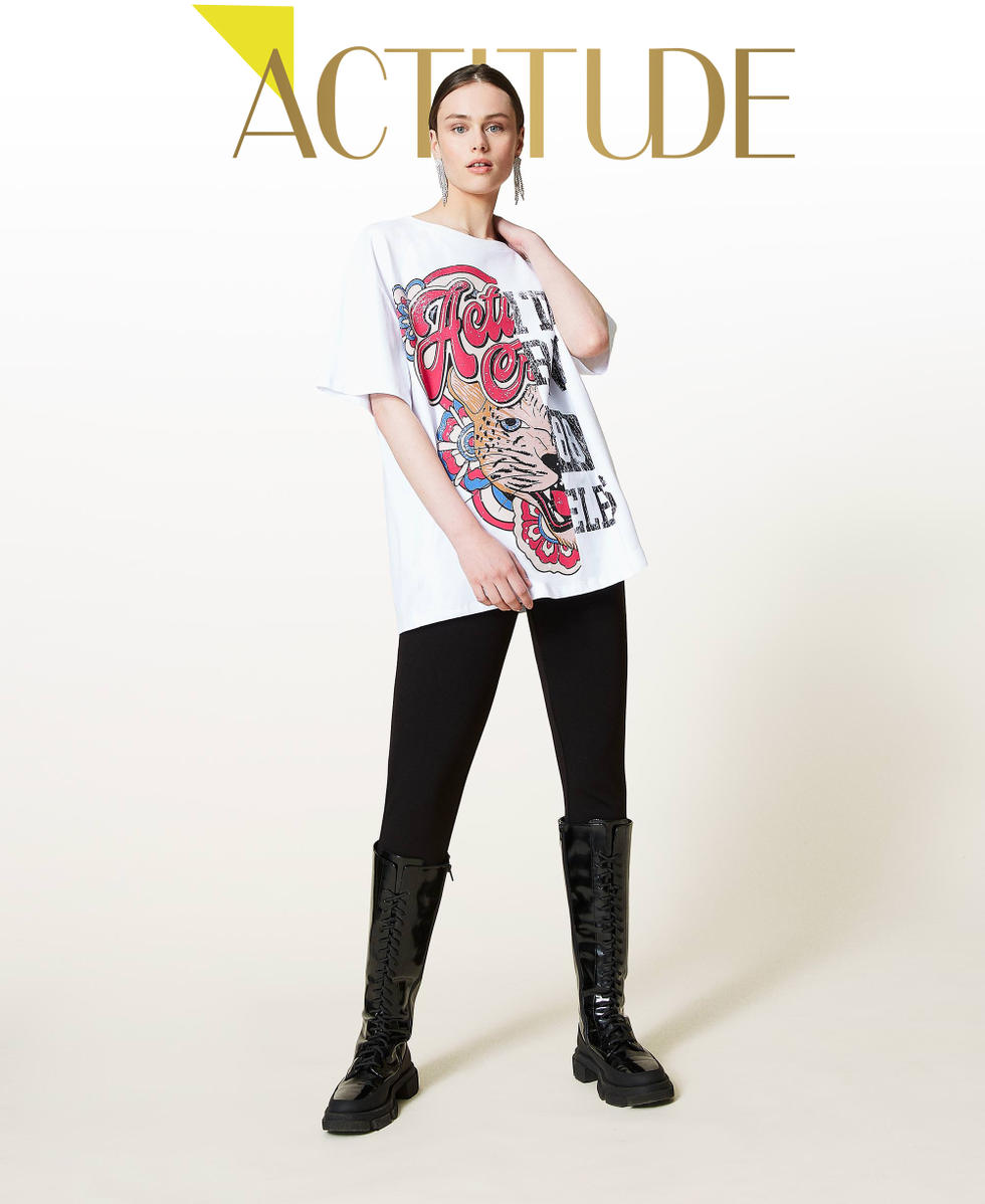 Maxi t-shirt with print Optical White / Jaguar Print & College Woman 212AP2443-01