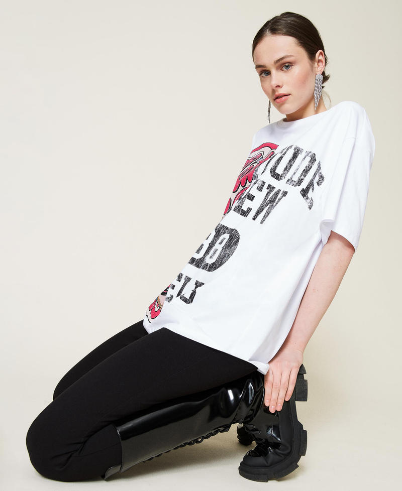 Maxi t-shirt avec imprim&eacute; Blanc Optique / Imprim&eacute; Jaguar & Coll&egrave;ge Femme 212AP2443-02