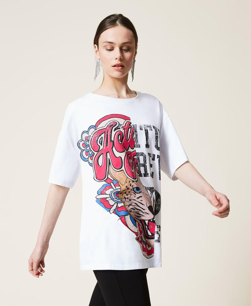 Maxi t-shirt with print Optical White / Jaguar Print & College Woman 212AP2443-03