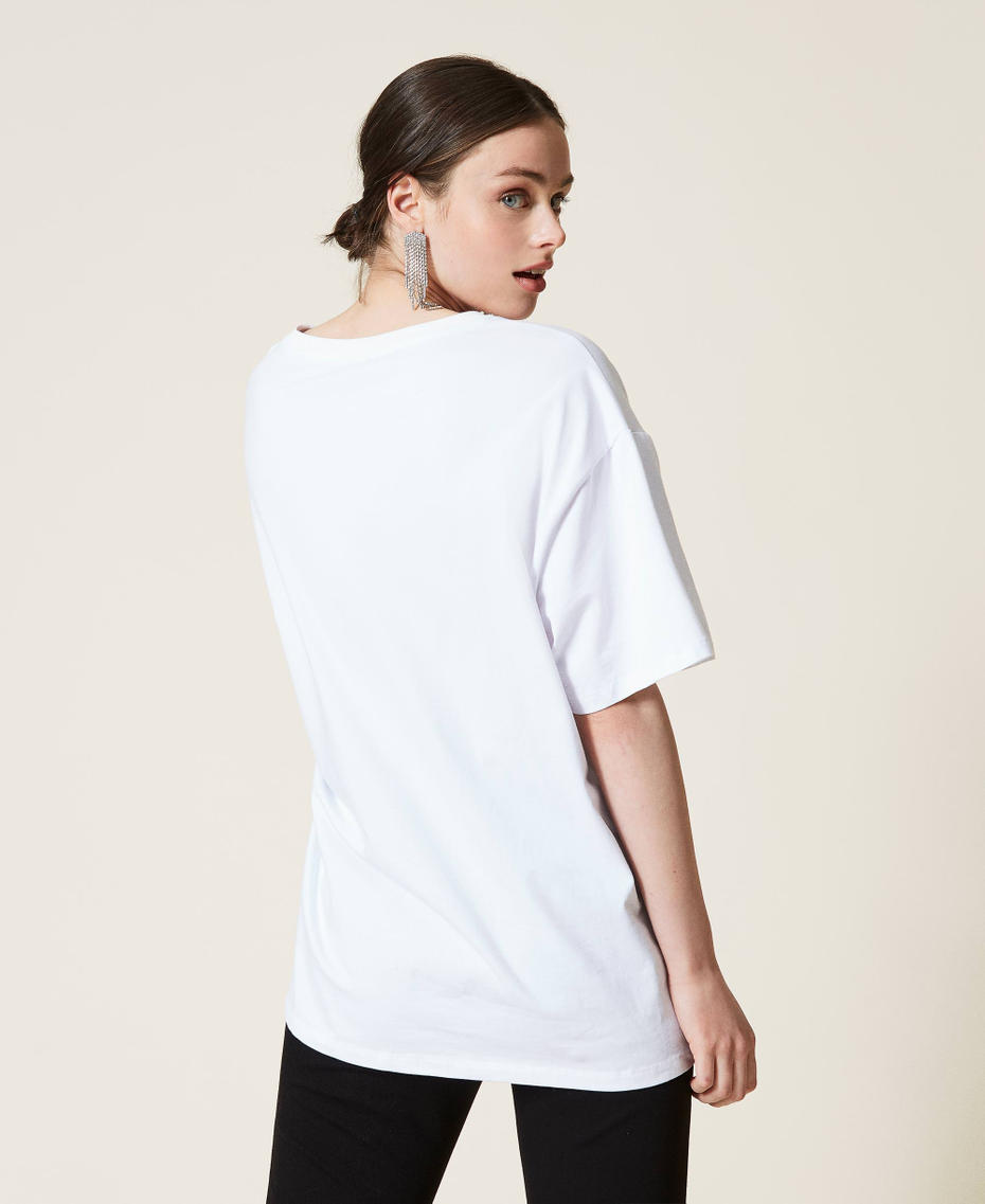 Maxi t-shirt avec imprimé Blanc Optique / Imprimé Jaguar & Collège Femme 212AP2443-04