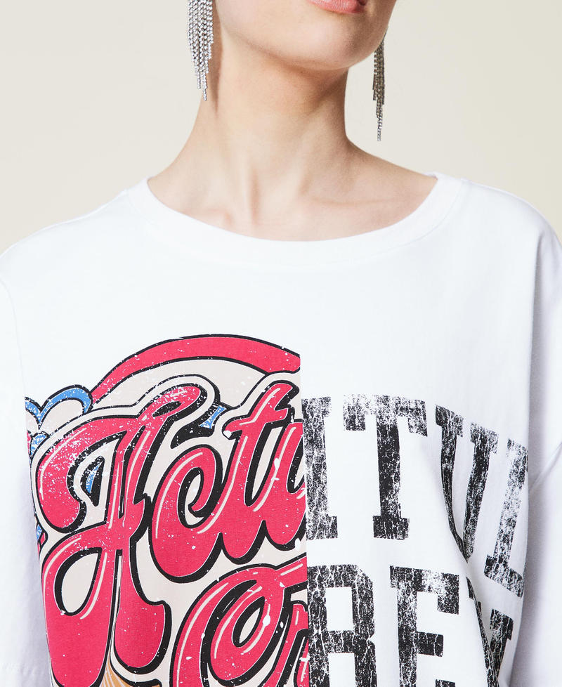 Maxi t-shirt avec imprim&eacute; Blanc Optique / Imprim&eacute; Jaguar & Coll&egrave;ge Femme 212AP2443-05