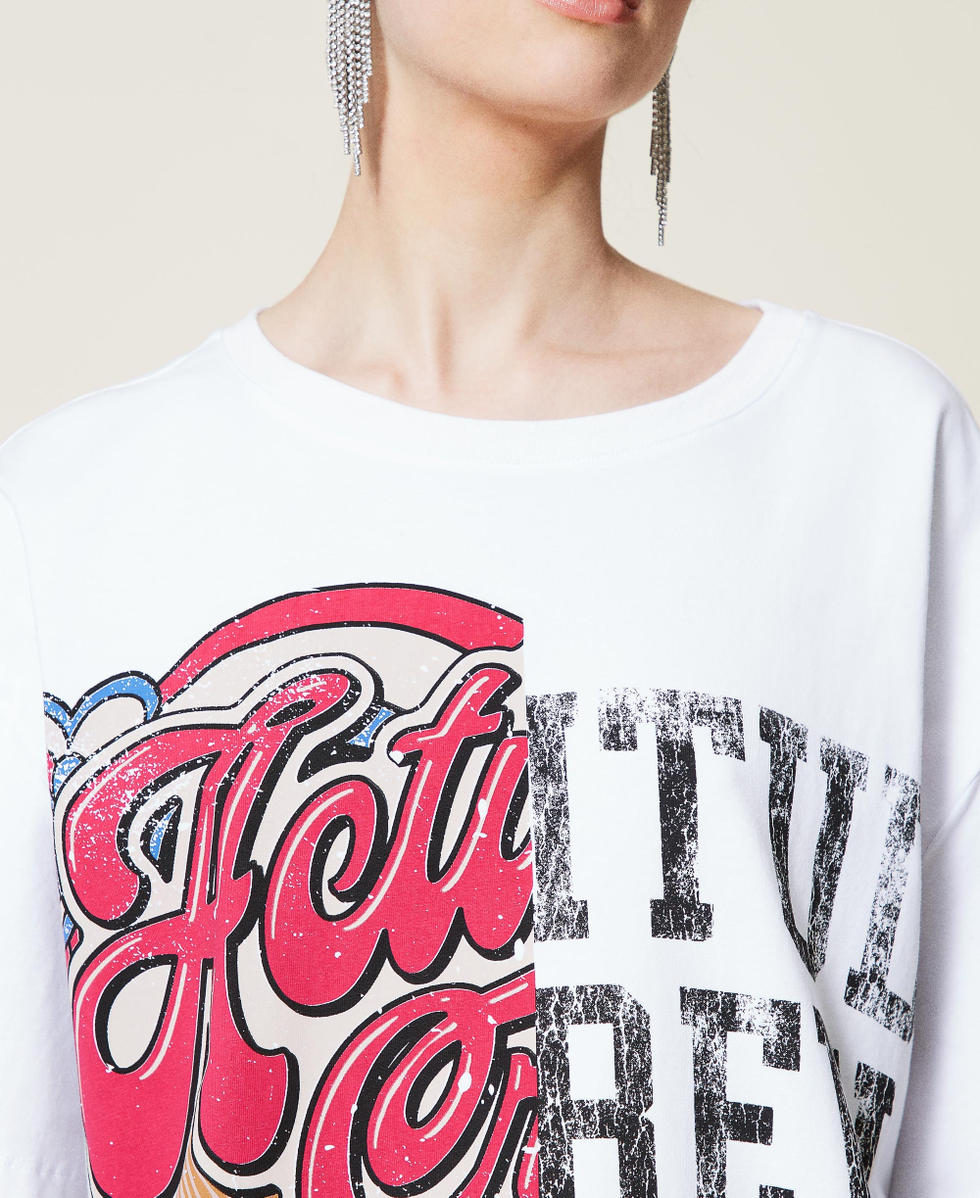 Maxi t-shirt with print Optical White / Jaguar Print & College Woman 212AP2443-05