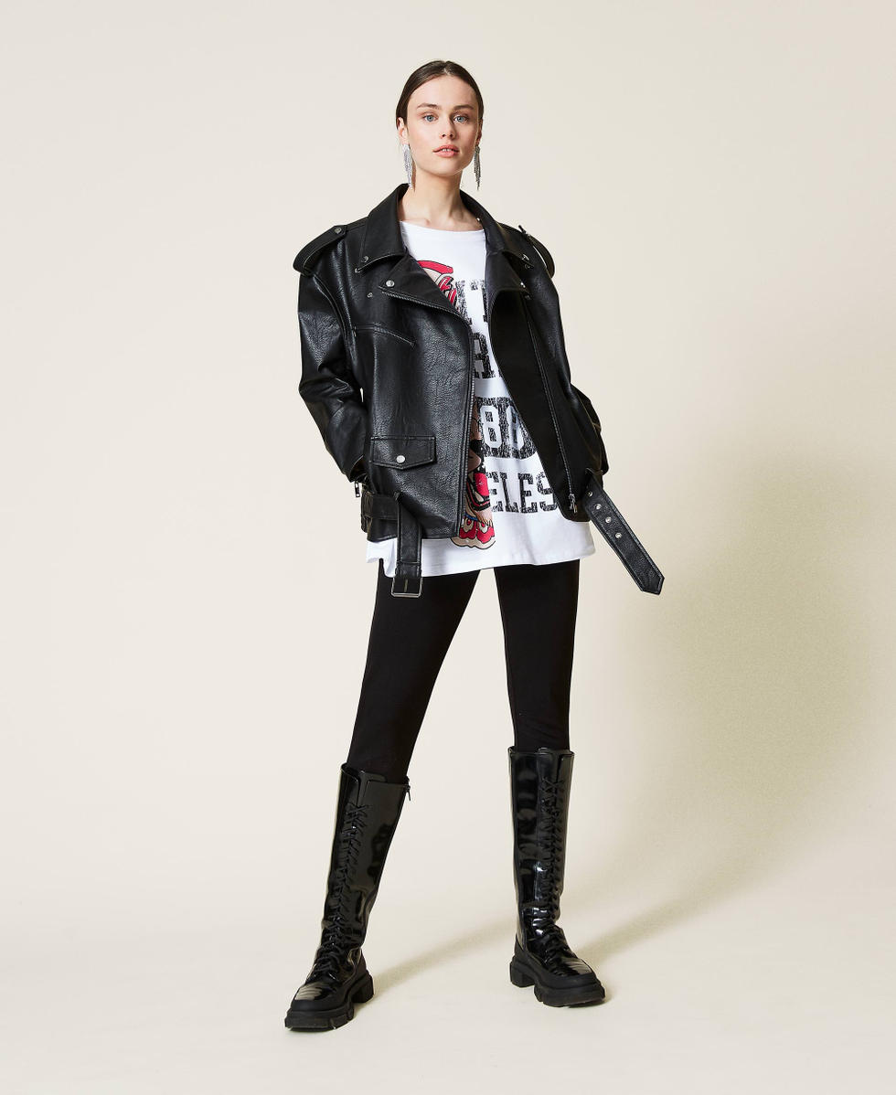 Maxi t-shirt with print Optical White / Jaguar Print & College Woman 212AP2443-0T