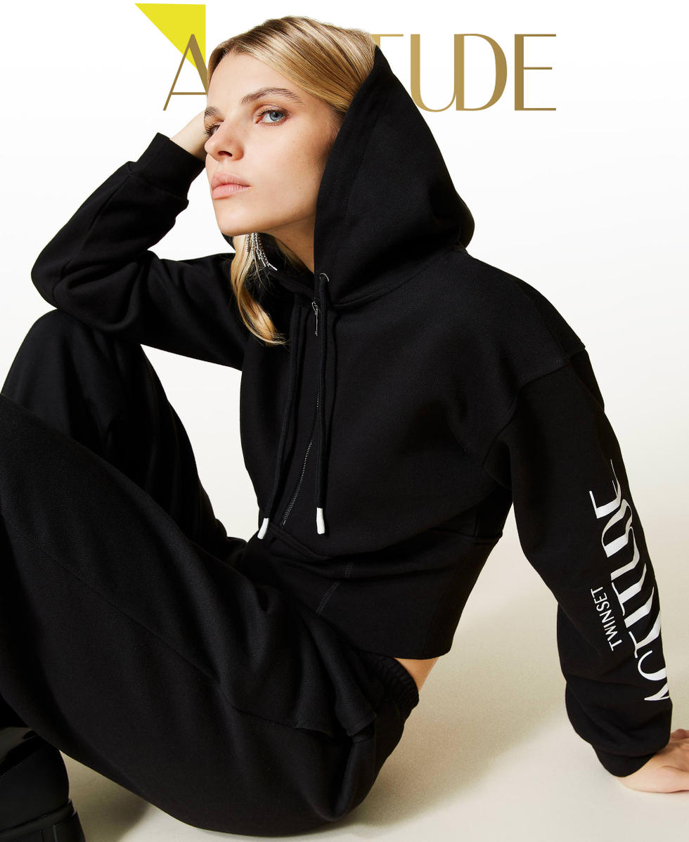Felpa cropped con logo Donna Nero TWINSET Milano