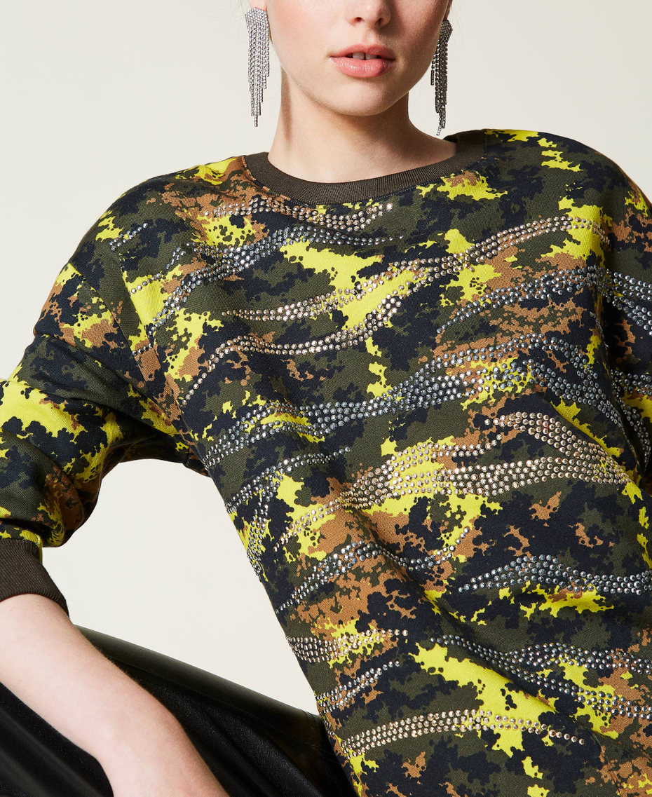Felpa 'Silver' camouflage con borchie Stampa Mimetic Green Donna 212AP2460-05