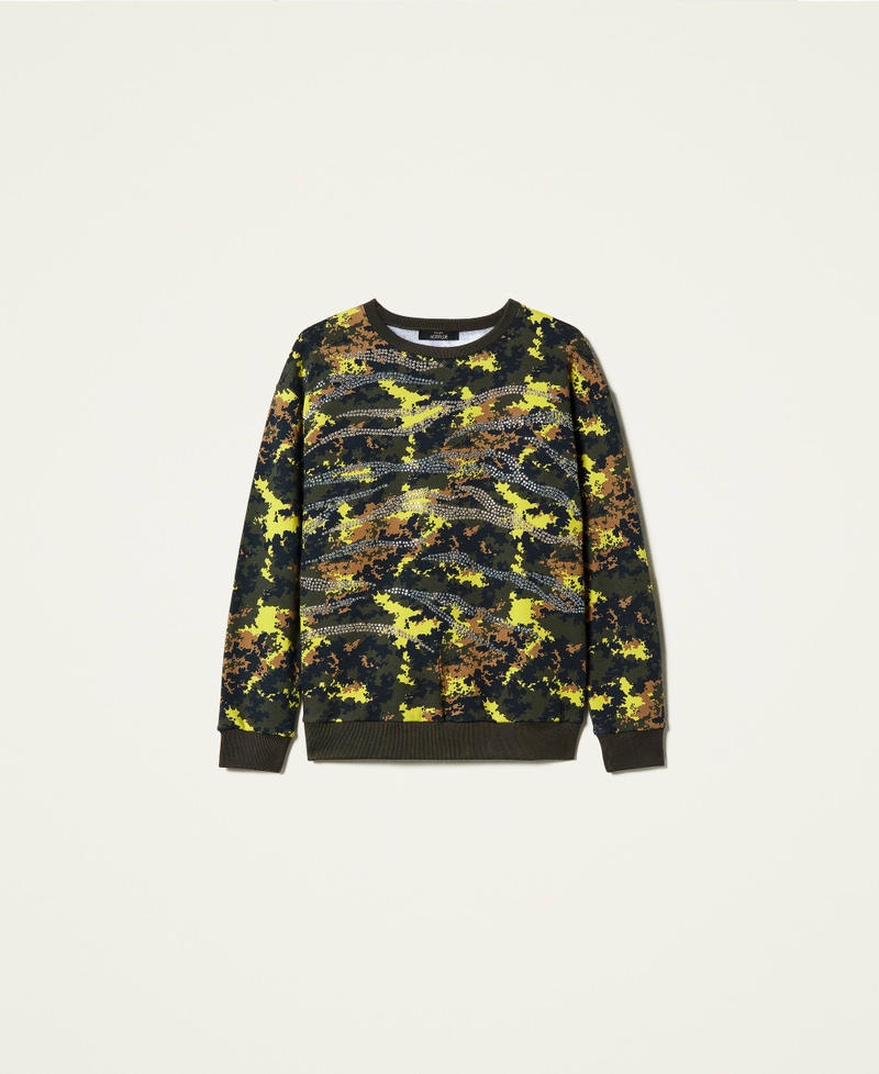 ‘Silver’ camouflage sweatshirt with studs Mimetic Green Print Woman 212AP2460-0S