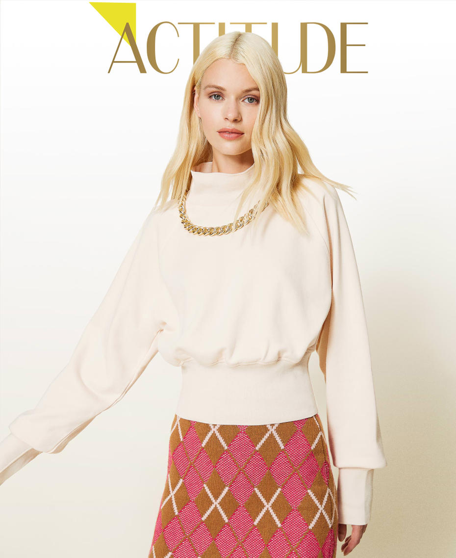 Cropped-Sweatshirt mit Kette &bdquo;Bone&ldquo;-Beige Frau 212AP247A-01