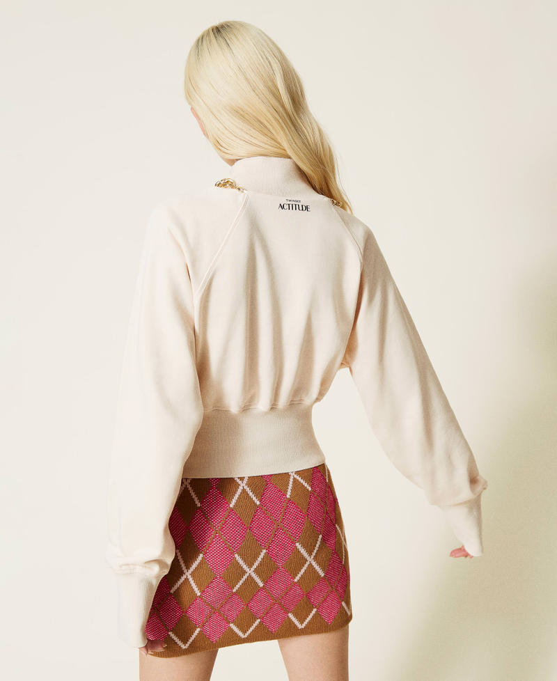 Cropped-Sweatshirt mit Kette &bdquo;Bone&ldquo;-Beige Frau 212AP247A-03