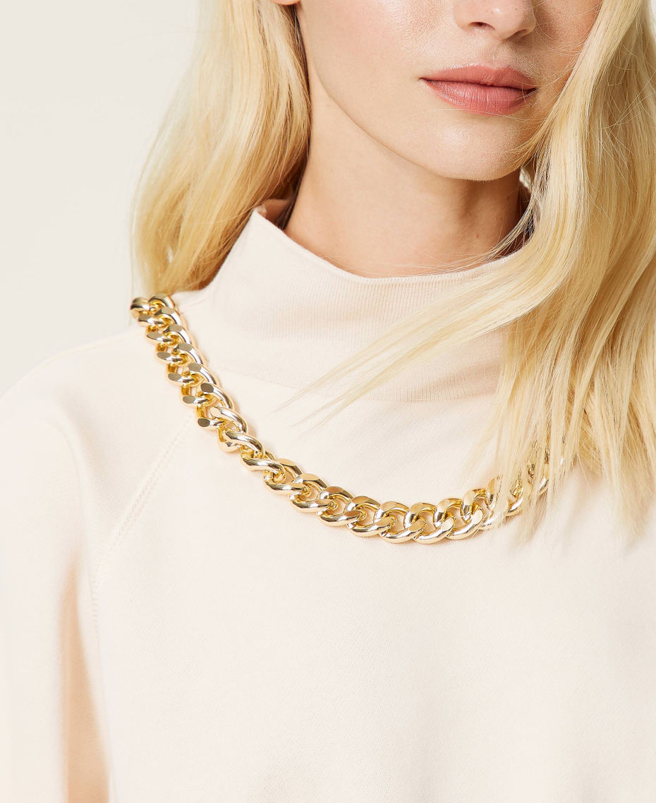 Cropped-Sweatshirt mit Kette &bdquo;Bone&ldquo;-Beige Frau 212AP247A-04