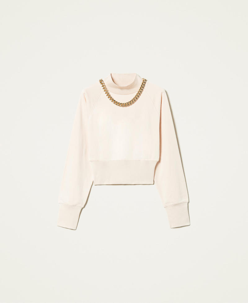 Cropped-Sweatshirt mit Kette &bdquo;Bone&ldquo;-Beige Frau 212AP247A-0S