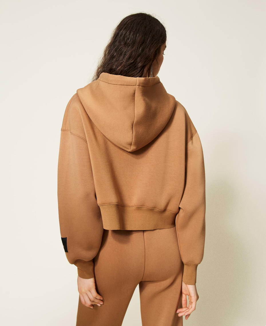 ‘Jade’ scuba fabric hoodie “Panama” Brown Woman 212AP2480-03