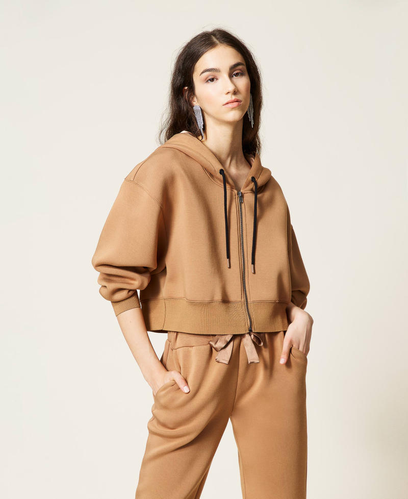 ‘Jade’ scuba fabric hoodie “Panama” Brown Woman 212AP2480-04