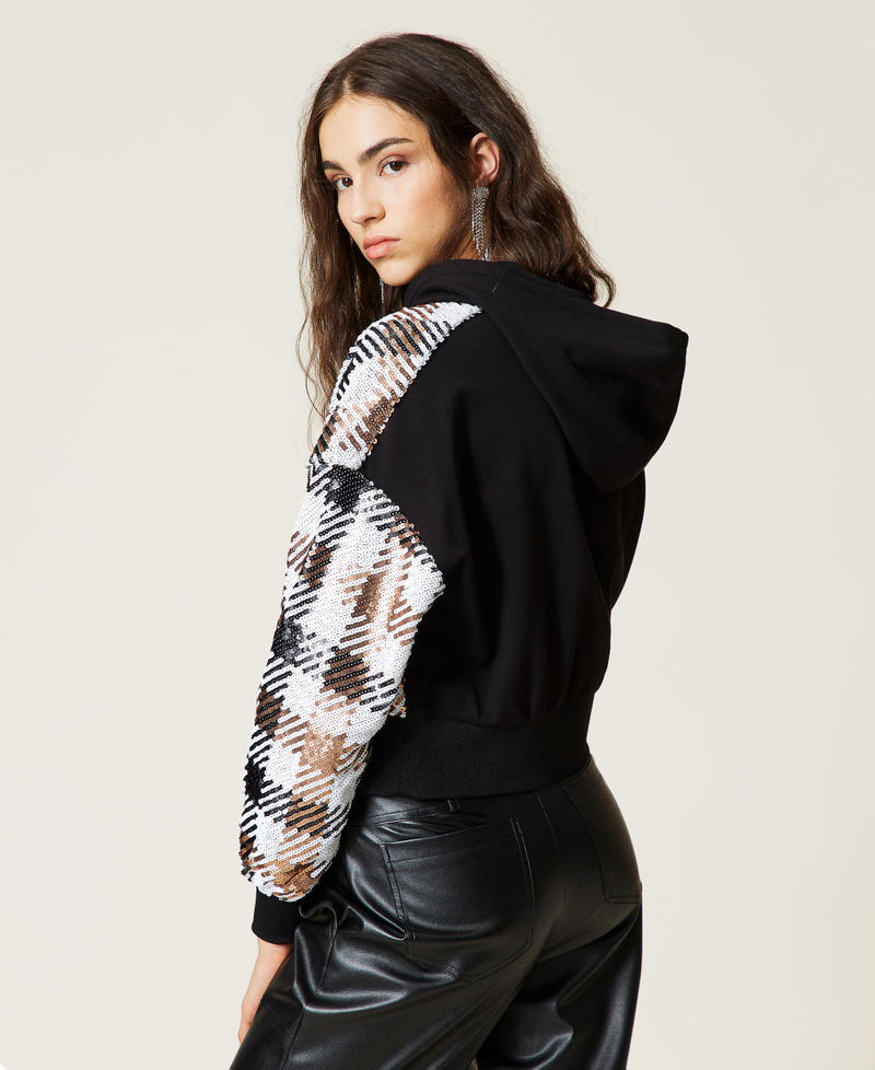 Full sequin chequered hoodie Full Sequin Check Woman 212AP2510-03