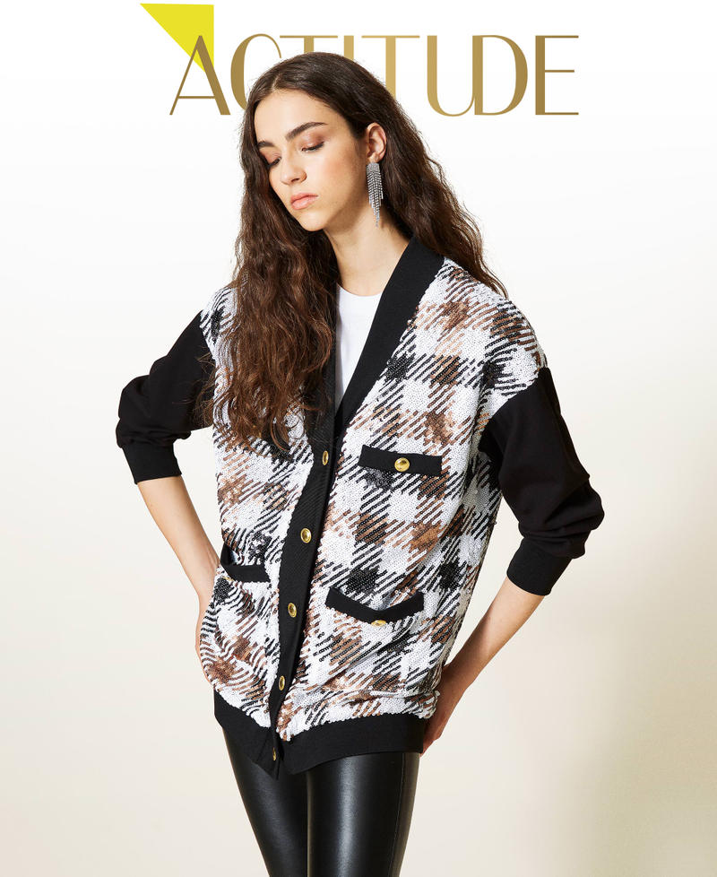 Full sequin chequered cardigan Full Sequin Check Woman 212AP2512-01