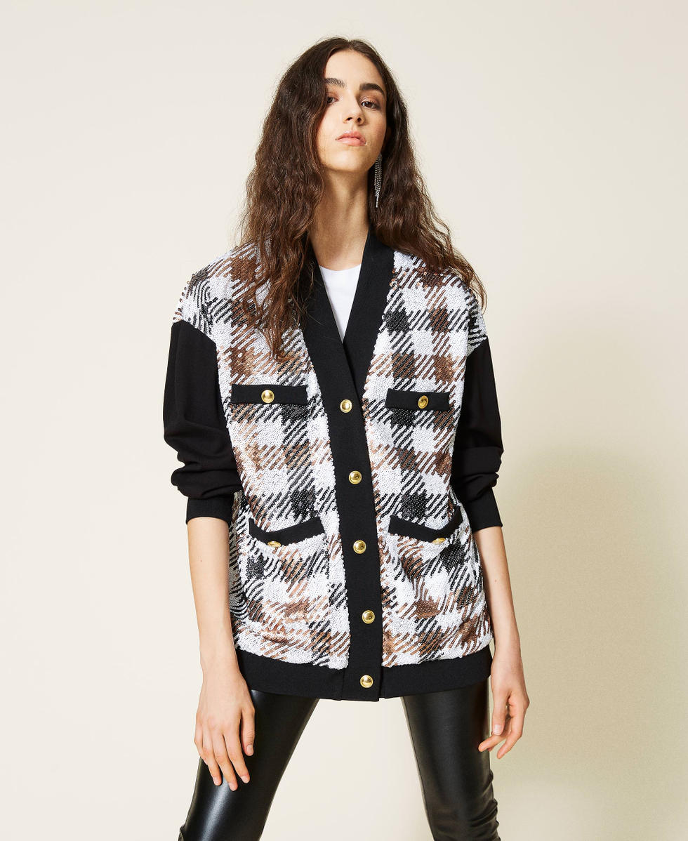 Cardigan a carreaux entierement orne de sequins Femme Fantaisie TWINSET Milano
