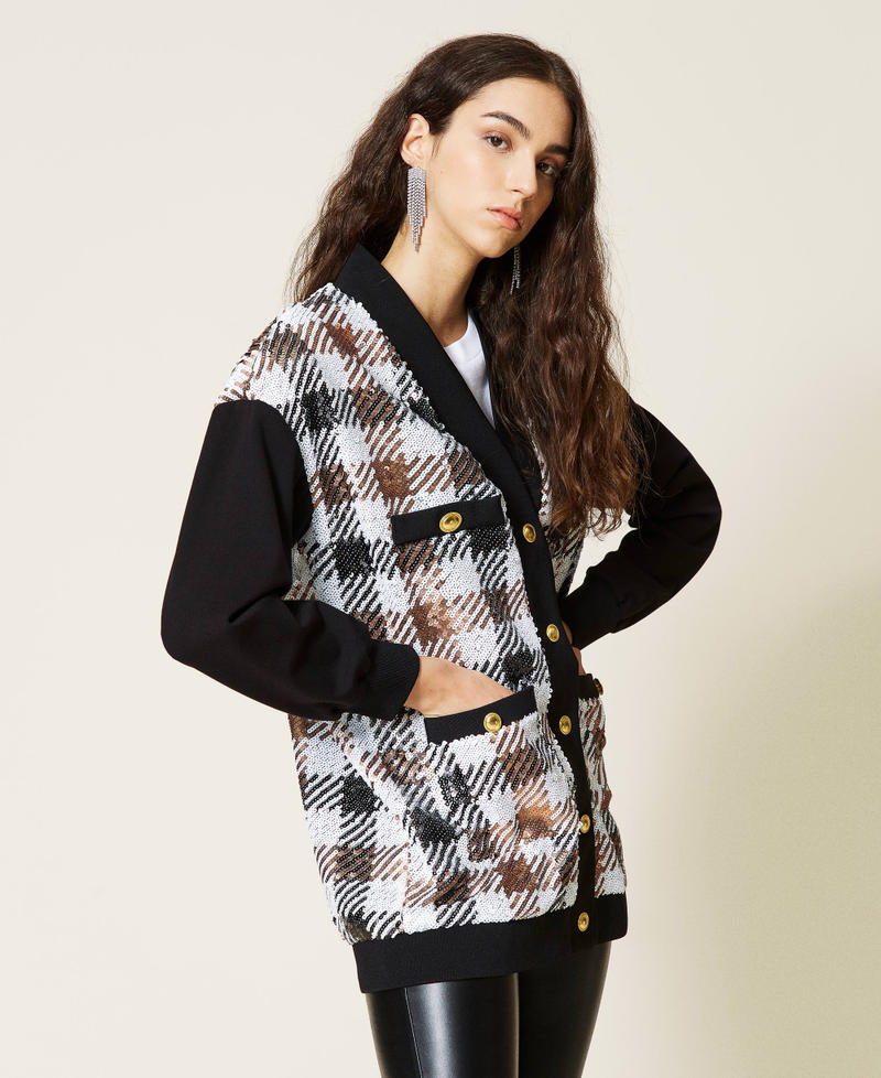 Full sequin chequered cardigan Full Sequin Check Woman 212AP2512-03