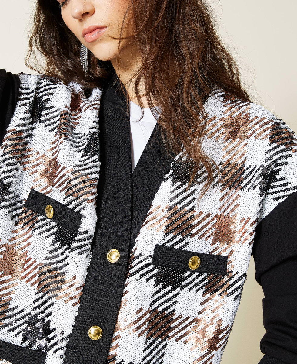Cardigan &agrave; carreaux enti&egrave;rement orn&eacute; de sequins Carreaux Full Sequins Femme 212AP2512-05