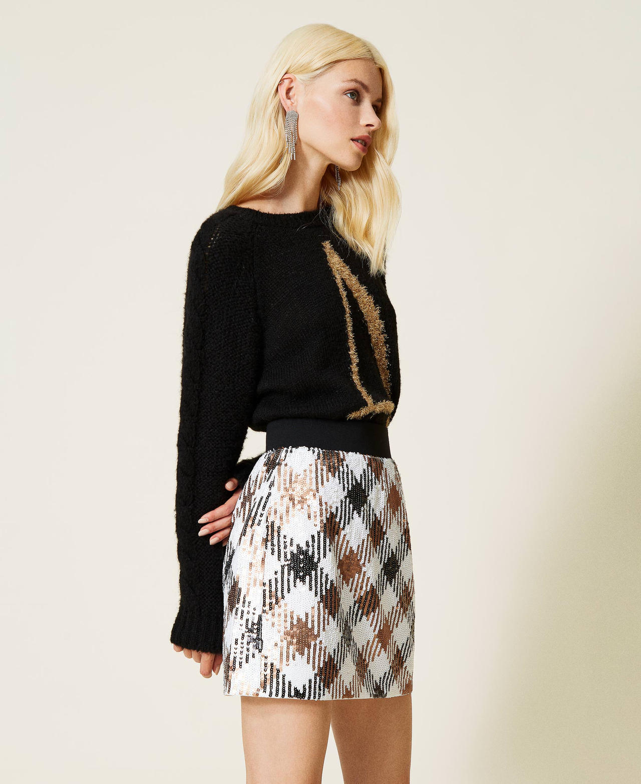 Full sequin chequered miniskirt Full Sequin Check Woman 212AP2513-02
