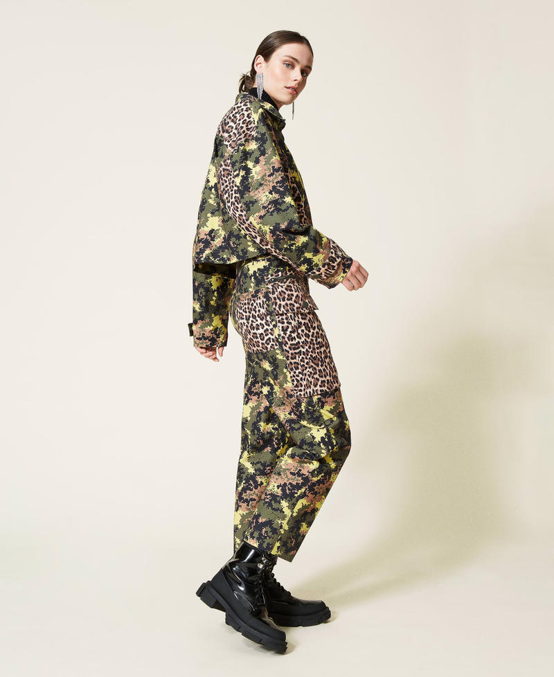 Mixed print jacket Mimetic Green / Leopard Print Woman 212AP2520-03