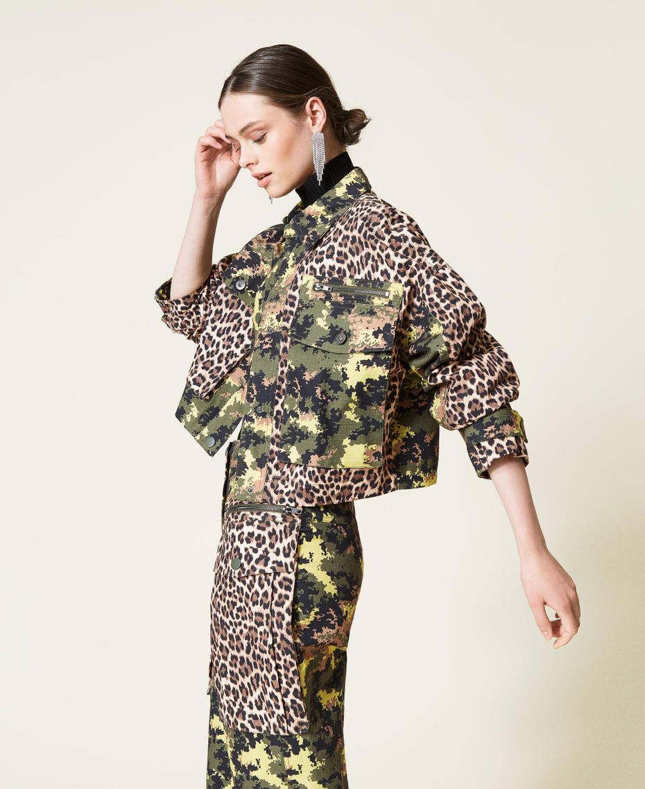 Mixed print jacket Mimetic Green / Leopard Print Woman 212AP2520-04