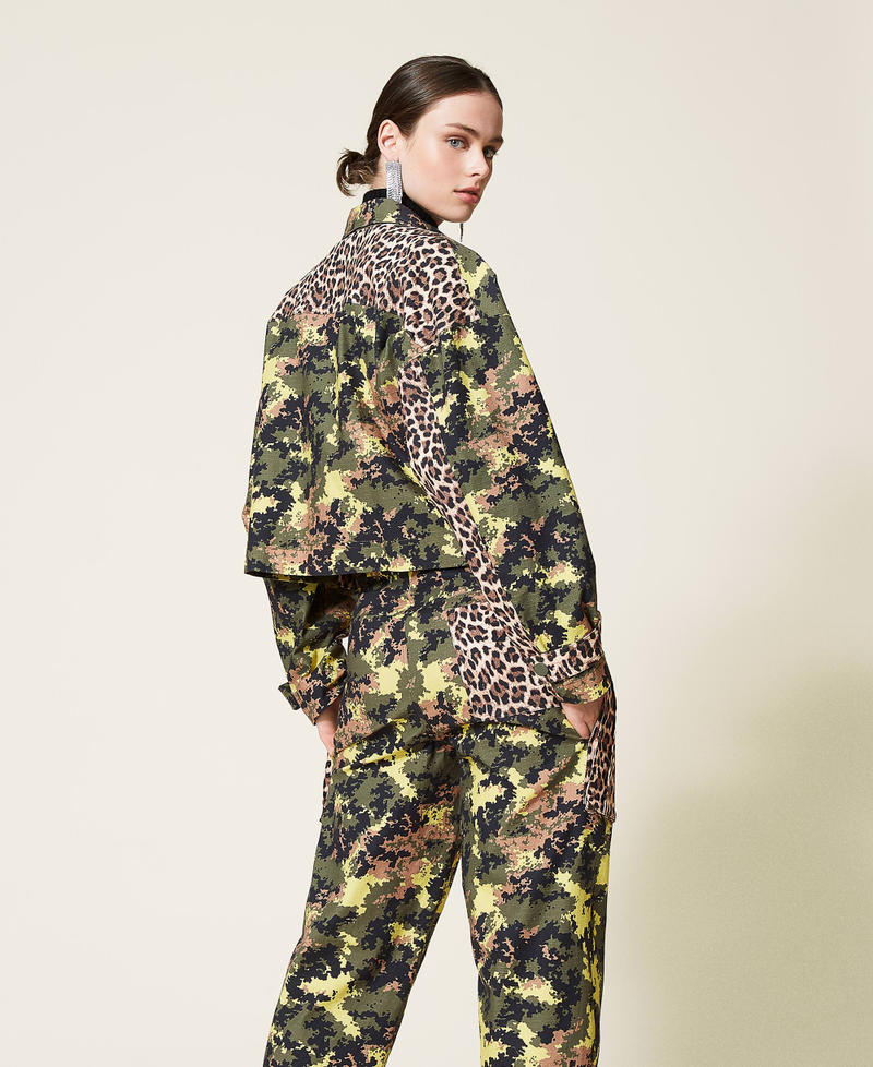 Mixed print jacket Mimetic Green / Leopard Print Woman 212AP2520-05