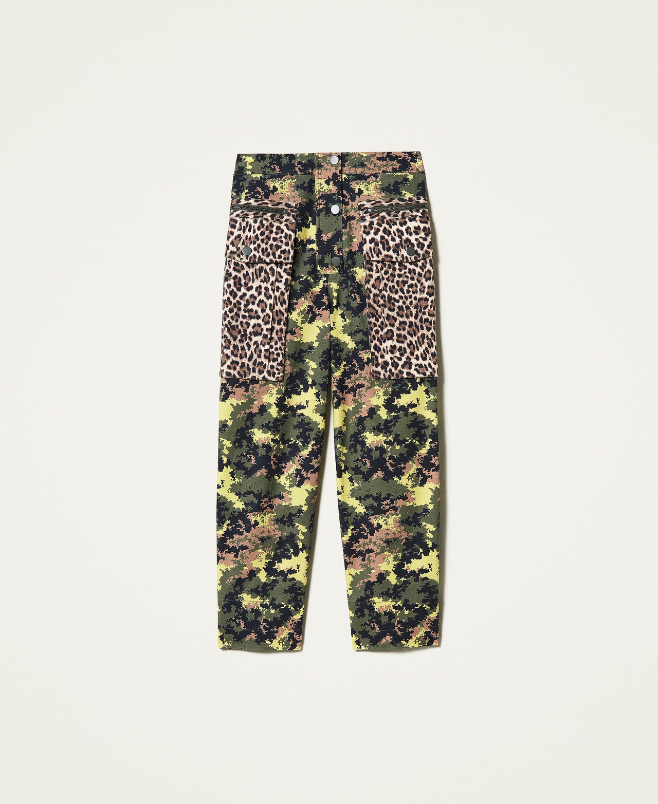 Pantalón cargo con mezcla de estampados Estampado Mimetic Green / Leopardo Mujer 212AP2521-0S