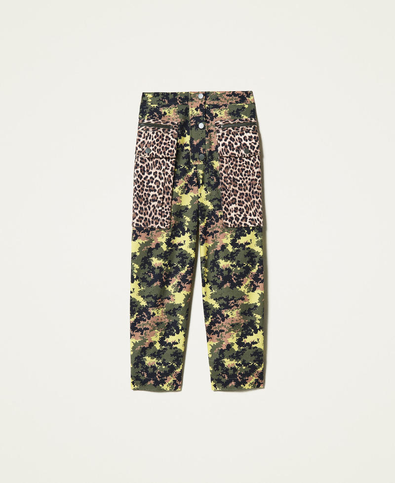 Pantalón cargo con mezcla de estampados Estampado Mimetic Green / Leopardo Mujer 212AP2521-0S