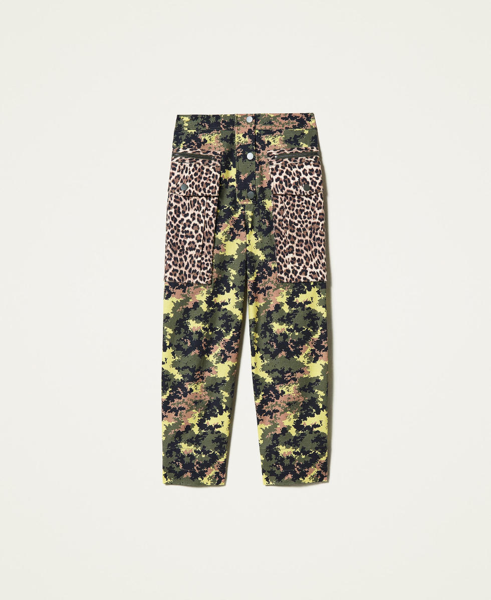Mixed print cargo trousers Mimetic Green / Leopard Print Woman 212AP2521-0S