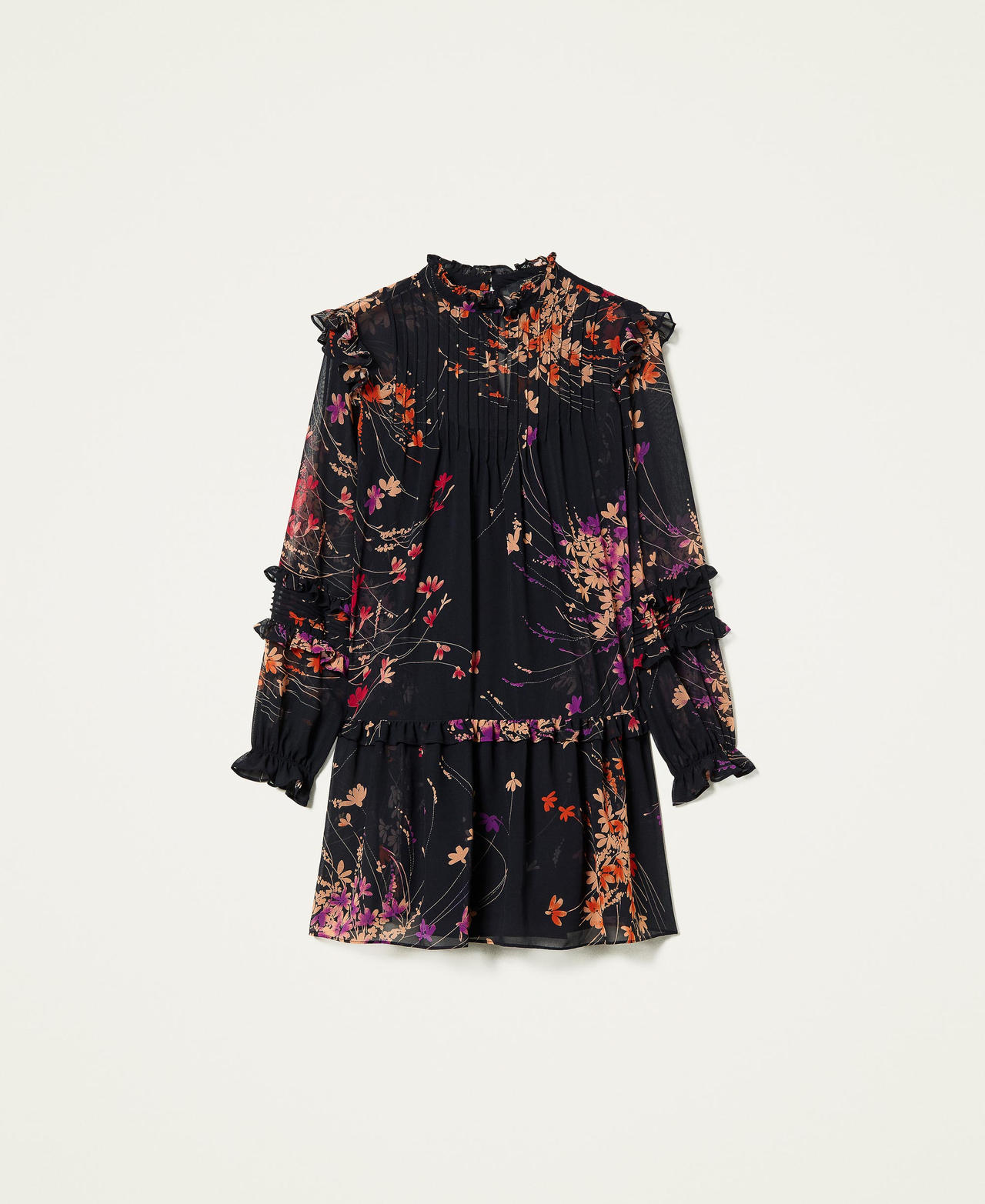 Floral print and ruffle dress Black Wild Flowers Print Woman 212AP2550-0S