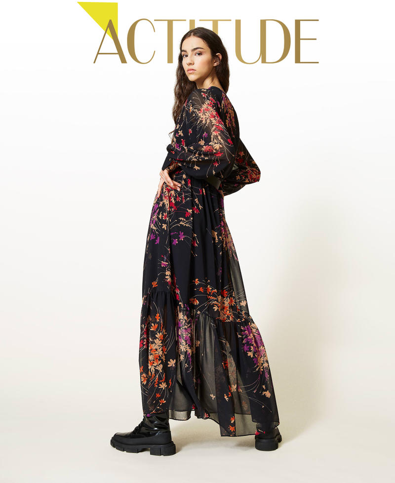 Robe longue avec imprimé floral Imprimé Fleurs Sauvages Noir Femme 212AP2552-01