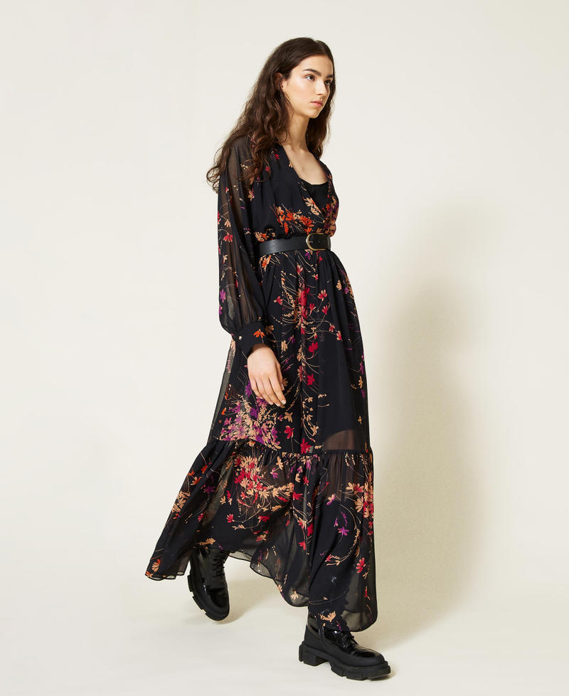 Robe longue avec imprimé floral Imprimé Fleurs Sauvages Noir Femme 212AP2552-03