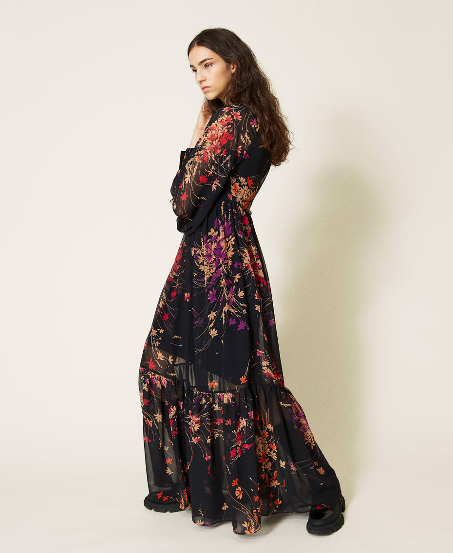Floral print long dress Black Wild Flowers Print Woman 212AP2552-05