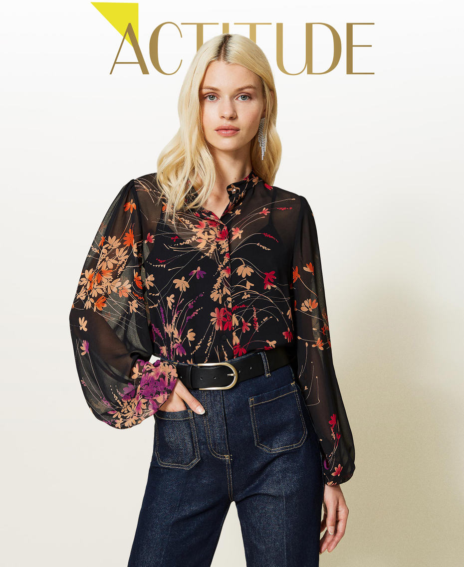 Hemd mit Blumenprint Print Wild Flowers Schwarz Frau 212AP2553-01